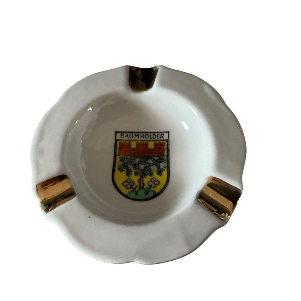 Vintage Bavaria KHM etched gold porcelain ashtray,made in Germany